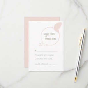 Art Nouveau Blush Pink Vintag Butterfly Wedding RSVP Karte