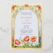 Art Nouveau Bold Bright Poppies Wildblume Wedding Folieneinladung (Vorderseite)