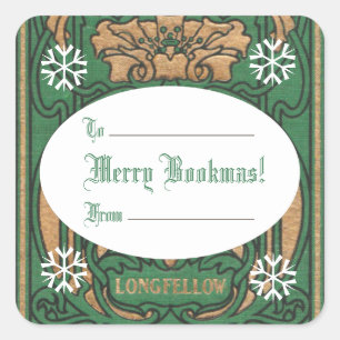 Art Nouveau Bookmas (Christmas Square Sticker) Quadratischer Aufkleber