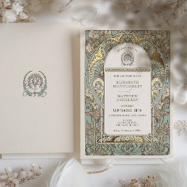 Art Nouveau Botanical Foil Wedding Gold Akzente Folieneinladung