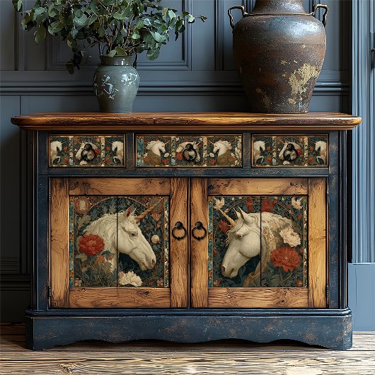 Art Nouveau Botanical William Morris Art Unicorn Seidenpapier