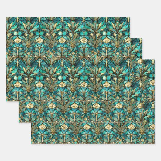 Art Nouveau Botanical Wrapping Paper Sheets Set Geschenkpapier Set (Set)