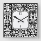 Art Nouveau Botanische Geometrische Grenze Quadratische Wanduhr (Vorderseite)