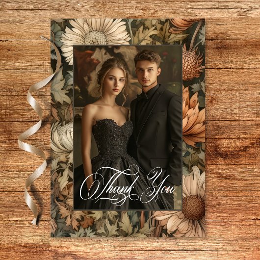 Art Nouveau Brown William Morris Floral Wedding Dankeskarte