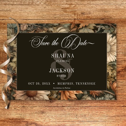 Art Nouveau Brown William Morris Floral Wedding Save The Date