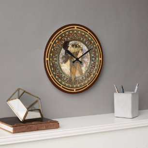 Art Nouveau Brunette Frau von Mucha aus der viktor Große Wanduhr