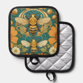 Art Nouveau Bumble Bee Pot Holder Topflappen (Vorderseite/Rückseite)