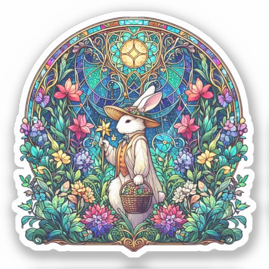 Art Nouveau Buntes gesteinigtes Glas Ostern Bunny Aufkleber (Vorderseite)