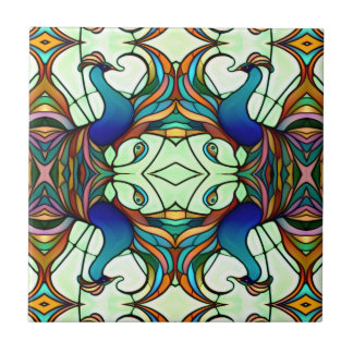Art Nouveau Buntes Pfauenfest Glass Stil Fliese