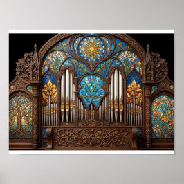 Art Nouveau-Buntglas-Orgel-Holz-Musica Poster