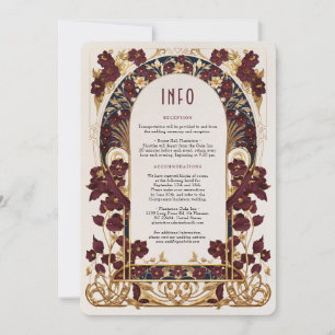 Art Nouveau Burgund & Gold Hochzeits-Details Karte
