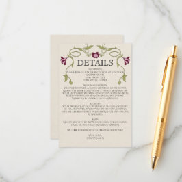 Art Nouveau Burgundy Pink Flowers Green Wedding Begleitkarte