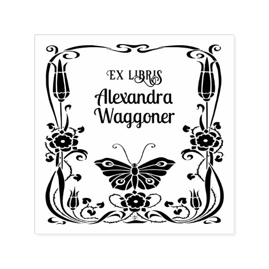 Art Nouveau Butterfly Frame Ex Libris Bibliothek B Permastempel (Design)
