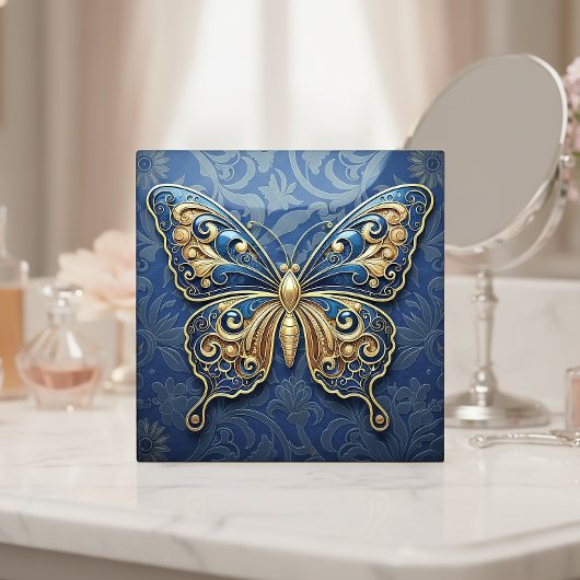 Art Nouveau Butterfly Pat#2 Blue ID1222 Fliese