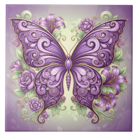 Art Nouveau Butterfly Pat#3 Wisteria ID1222 Fliese (Vorderseite)