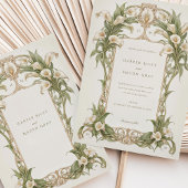 Art Nouveau Calla Lily Wedding in Elfenbein und Gr Einladung