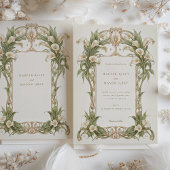 Art Nouveau Calla Lily Wedding in Elfenbein und Gr Einladung