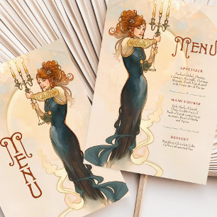 Art Nouveau Candlelight Wedding Menu Card Einladung