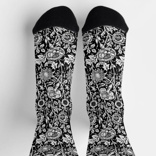 Art Nouveau Carnation Damask, Black and White Socken (Oben)