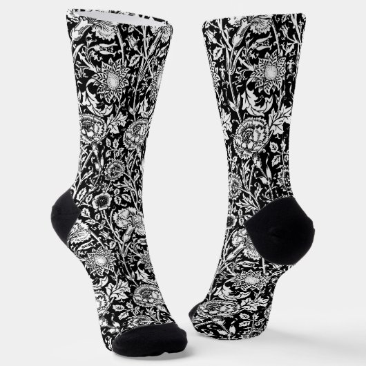Art Nouveau Carnation Damask, Black and White Socken (Gewinkelt)