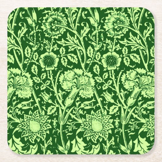 Art Nouveau Carnation Damask, Forest Green Rechteckiger Pappuntersetzer (Vorderseite)