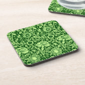 Art Nouveau Carnation Damask, Forest Green Untersetzer (Linke Seite)