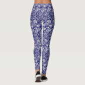 Art Nouveau Carnation Damask, Indigo Blue & White Leggings (Rückseite)