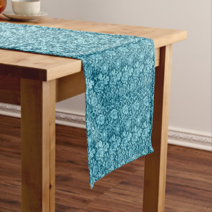 Art Nouveau Carnation Damask, Indigo und Sky Blue Kurzer Tischläufer