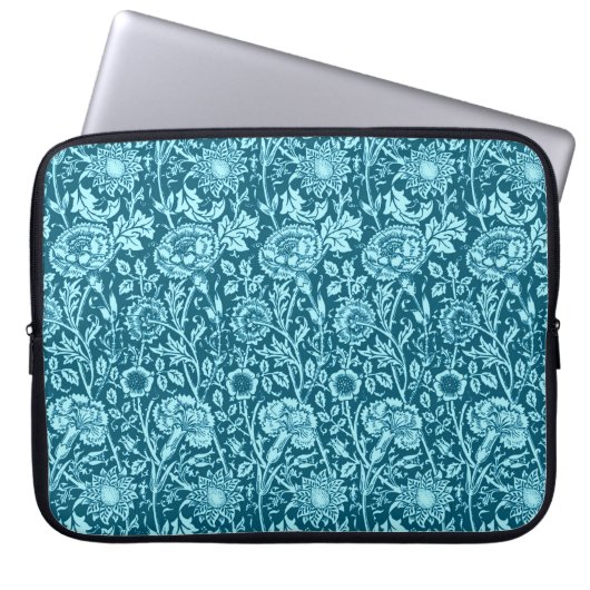 Art Nouveau Carnation Damask, Indigo und Sky Blue Laptopschutzhülle (Vorderseite)