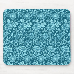 Art Nouveau Carnation Damask, Indigo und Sky Blue Mousepad