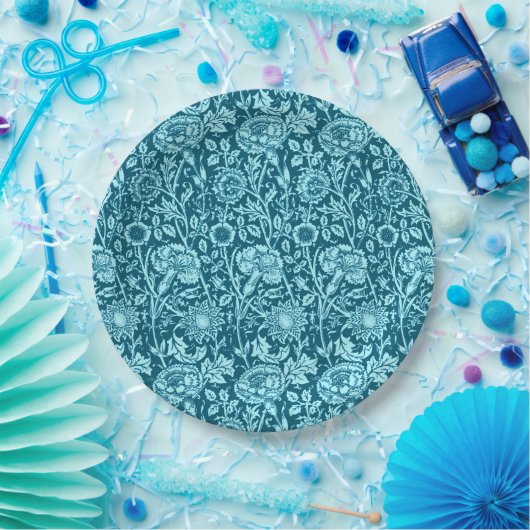 Art Nouveau Carnation Damask, Indigo und Sky Blue Pappteller (Party)