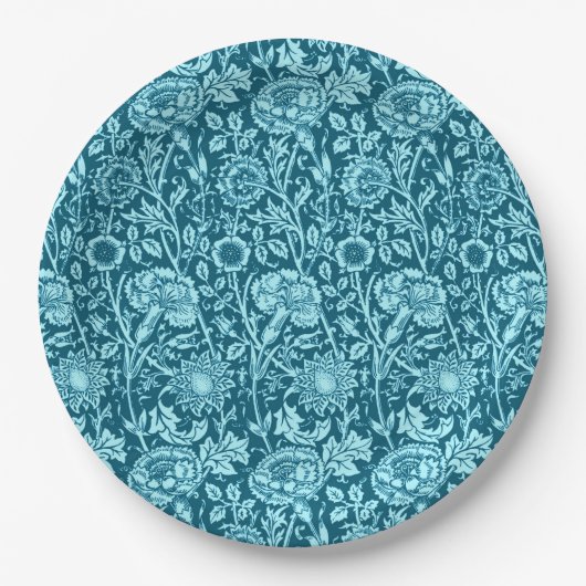 Art Nouveau Carnation Damask, Indigo und Sky Blue Pappteller (Vorderseite)
