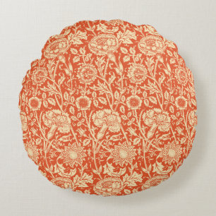 Art Nouveau Carnation Damask, Mandarin Orange Rundes Kissen