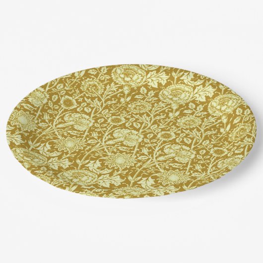 Art Nouveau Carnation Damask, Mustard and Yellow Pappteller (Schrägansicht)