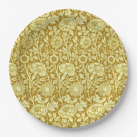 Art Nouveau Carnation Damask, Mustard and Yellow Pappteller (Vorderseite)