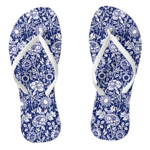Art Nouveau Carnation Damask, Navy Blue und White Badesandalen