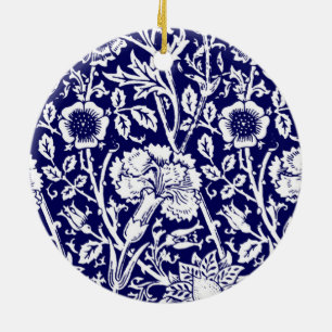 Art Nouveau Carnation Damask, Navy und White Keramikornament