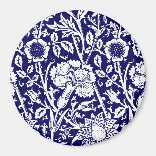 Art Nouveau Carnation Damask, Navy und White Magnet