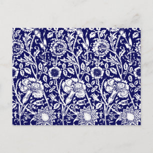 Art Nouveau Carnation Damask, Navy und White Postkarte