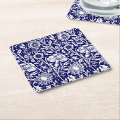 Art Nouveau Carnation Damask, Navy und White Rechteckiger Pappuntersetzer (angewinkelt)