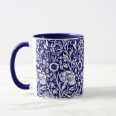 Art Nouveau Carnation Damask, Navy und White Tasse (Links)