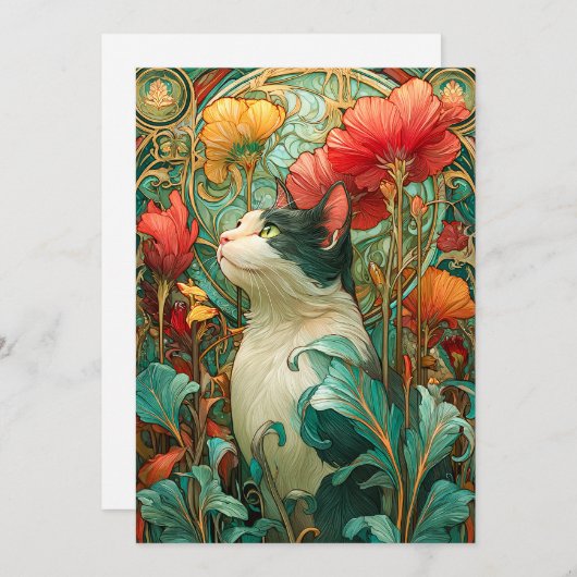 Art Nouveau Cat Feiertagskarte (Vorne/Hinten)