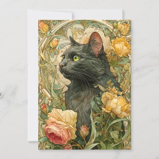 Art Nouveau Cat Feiertagskarte (Vorderseite)