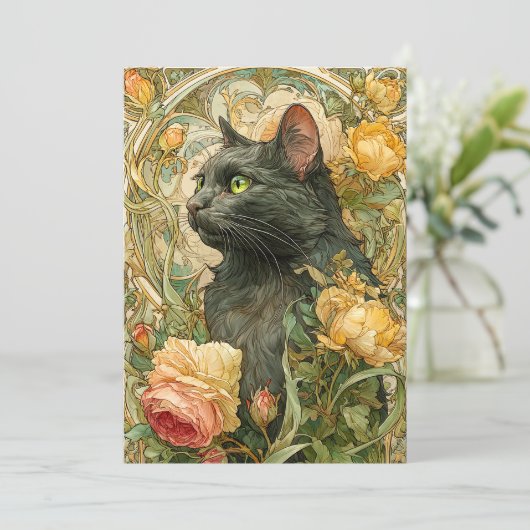 Art Nouveau Cat Feiertagskarte (Stehend Vorderseite)