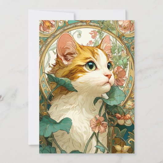 Art Nouveau Cat Feiertagskarte (Vorderseite)