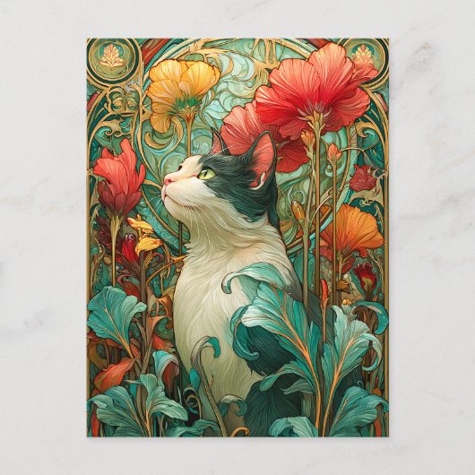 Art Nouveau Cat Postkarte (Vorderseite)