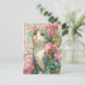 Art Nouveau Cat Postkarte (Stehend Vorderseite)