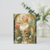 Art Nouveau Cat Postkarte (Stehend Vorderseite)