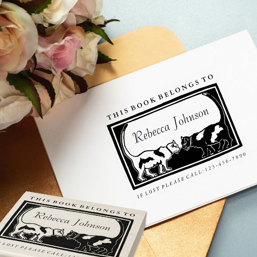 Art Nouveau Cats Book Label Gummistempel