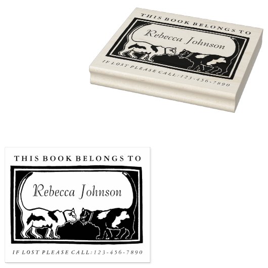 Art Nouveau Cats Book Label Gummistempel (Stempel)